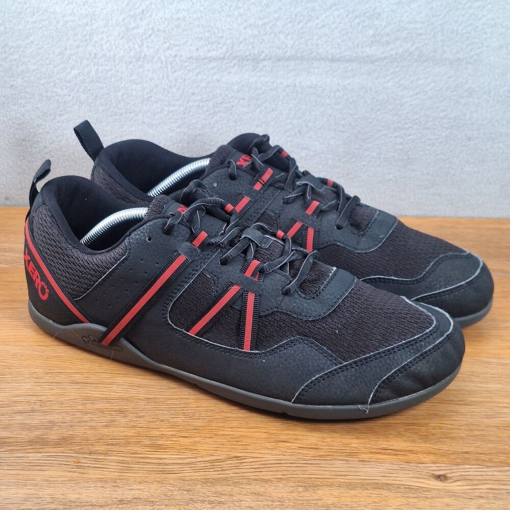 Xero Shoes Prio Men's 12 EU 45 Barefoot Running Shoes Black Red Mesh Lightweight